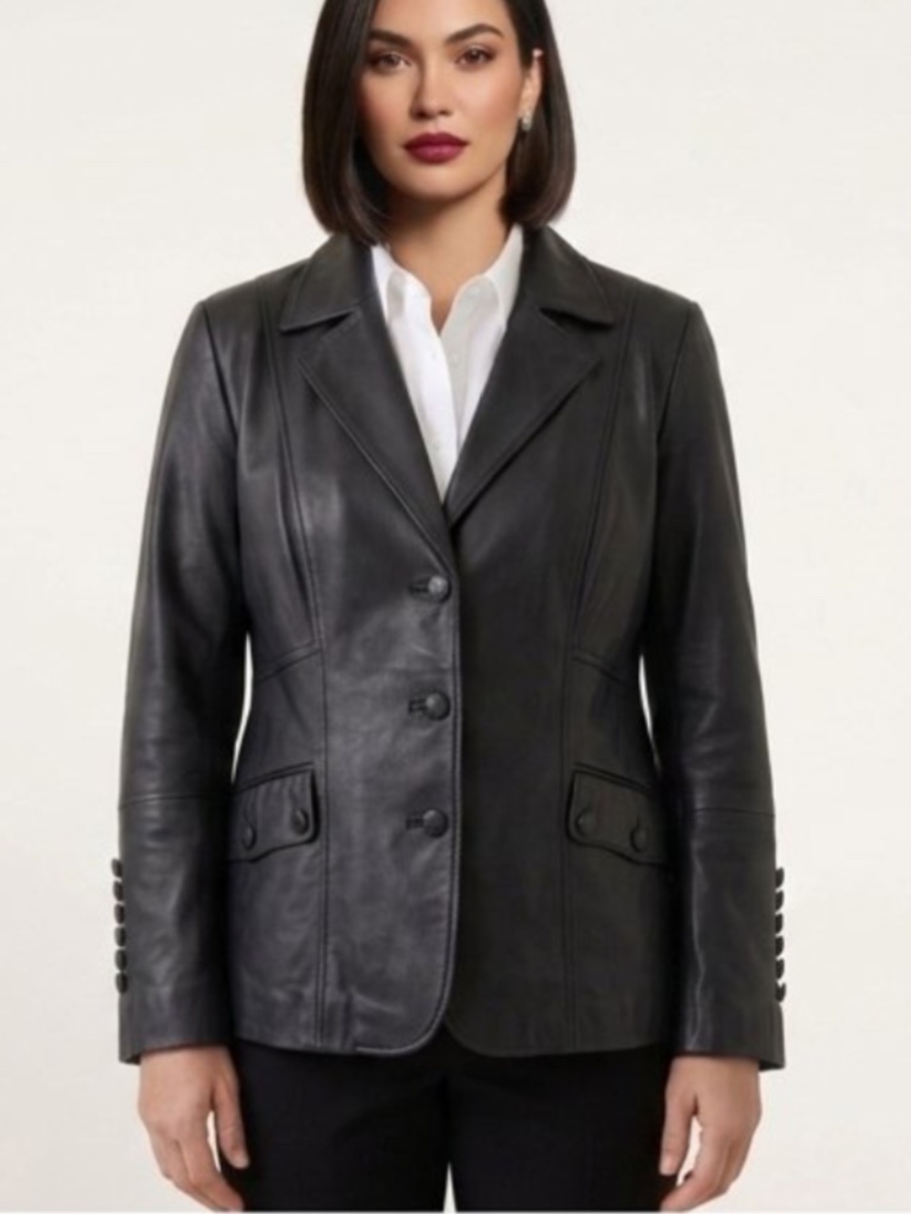 Guillaume Genuine Leather Lightweight Blazer Jacket Black 1X